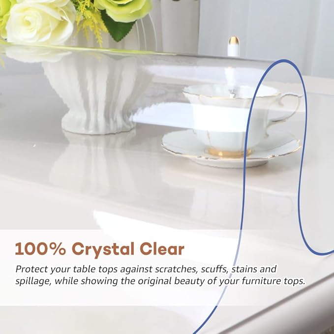 RostiKong 42 x 72 Inch Rectangular Plastic Tablecloth Cover Table Pad Mat Waterproof Vinyl Table Protector for Wooden Glass Dining Coffee Table Kitchen Console Computer Makeup Side End Night Stand PVC