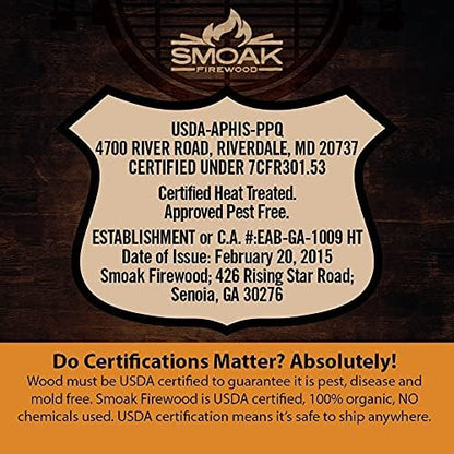 Smoak Firewood 12inch Length Premium Cooking Wood & Firewood Logs - Used for Grills, Smokers, Pizza ovens, stoves, firepits or fireplaces - USDA Certified Kiln Dried (Pecan - 12in pieces (45-50lbs))