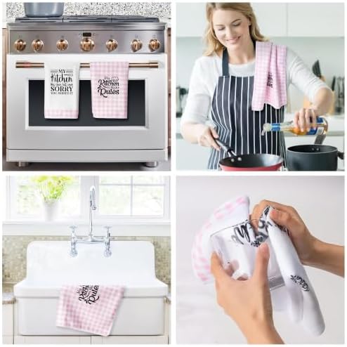 R HORSE 5 Pack Funny Pink Check Kitchen Dish Towels - Image 2