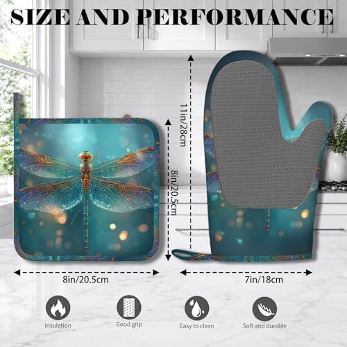 Fantasy Green Dragonfly Oven Mitt and Pot Holder - Image 2