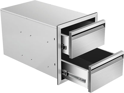 Outdoor Kitchen Drawers 14" W x 15" H x 23" D Stainless Steel Double Drawers with Hidden Handle for BBQ Island, Patio Grill Station & Outdoor Kitchen Cabinets