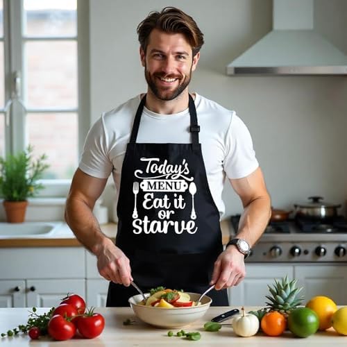 Funny Aprons for Women Men, Adjustable Black Grilling Cooking Baking Apron - Image 5