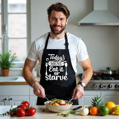 Funny Aprons for Women Men, Adjustable Black Grilling Cooking Baking Apron - Image 5