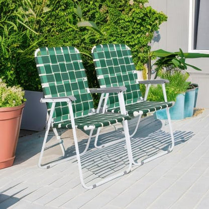 VINGLI Patio Lawn Webbed Folding Chairs Set of 2, Outdoor Beach Chair Portable - Image 5