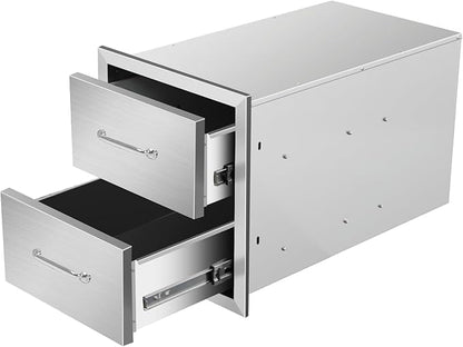 Outdoor Kitchen Drawers 14" W x 15" H x 23" D Stainless Steel Double Drawers with Ergonomic Handle for BBQ Island, Patio Grill Station & Outdoor Kitchen Cabinets