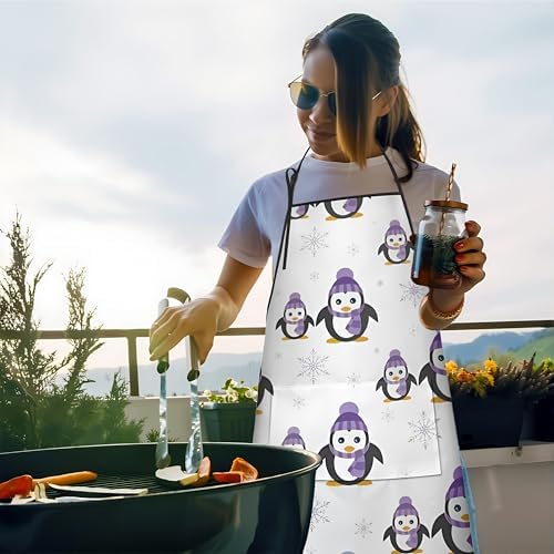 Penguin Kitchen Aprons with Utility Pockets Women Funny Adjustable Bib Baking - Image 2