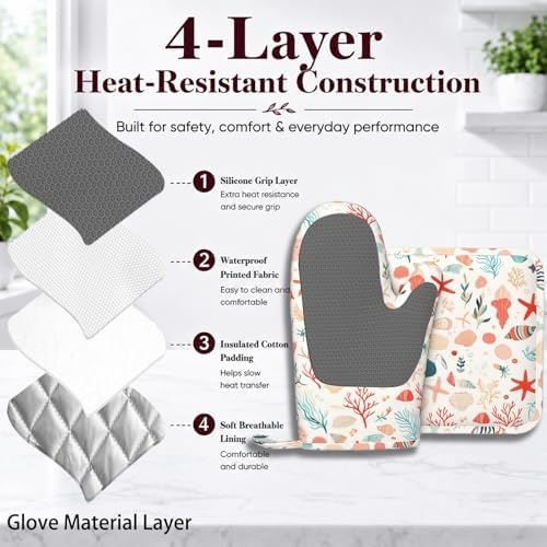 Cartoon Starfish and Shells Oven Mitts and Pot Holders Sets Silicone Kitchen - Image 4