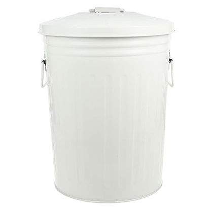 Wakauto Round Trash Can with Lid 8L Kitchen Waste Container Metal Recycling Bin for Bedroom Outdoor Office Home Use Beige
