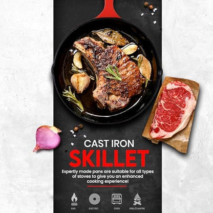 Utopia Kitchen Cast Iron Skillet Set 3 Piece 6 8 10 Inch PFAS-Free Red - Image 5
