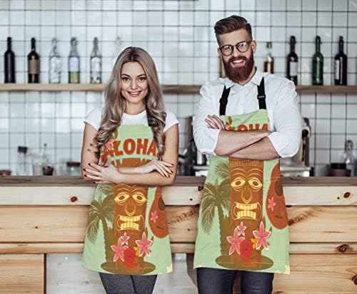 WONDERTIFY Hawaiian Style Apron, Seaside Palm Trees and Beautiful Flowers Bib - Image 2