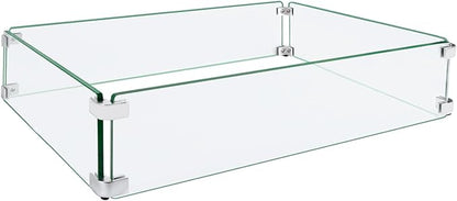 Fire Pit Wind Guard, 31.5"x14.5"x6" Glass Wind Guard for Fire Pit Square Table, Made of Clear Tempered Glass, Set with Assembly Instructions, Easy to Install