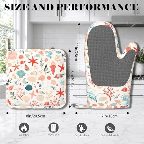 Cartoon Starfish and Shells Oven Mitts and Pot Holders Sets Silicone Kitchen - Image 2