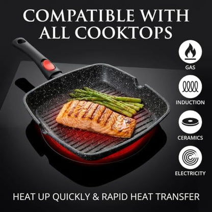 Moss & Stone Grill Pan for Indoor Cooking 11Inch Nonstick Square Grill Pan - Image 4