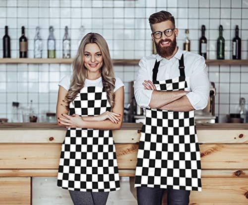 WONDERTIFY Black White Checkerboard Apron, Chess Board Racing and Checkered Bib - Image 2