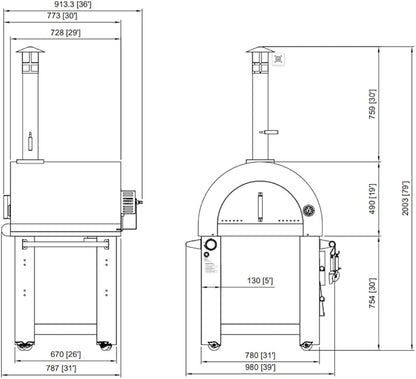 KOSTCH 32.5 inch Wood Fired and Propane Gas Pizza Oven for Outdoor Kitchen in Stainless Steel, Large Pizza Oven for Outside, Yard and Party