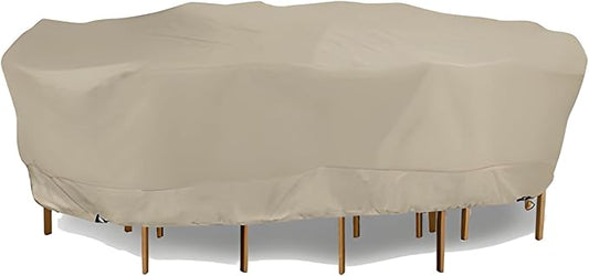 Eevelle Meridian Patio Oval Table Set Cover with Marine Grade Fabric - Outdoor Table Cover - Furniture Set Covers for Dining Table - Easy to Install - (25.5"H x 114"L x 82"W, Khaki)