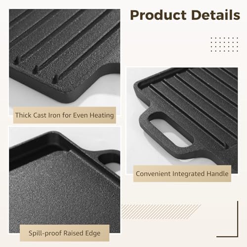 Cast Iron Reversible Grill Griddle, Double Sided Grill and Griddle Pan - Image 3