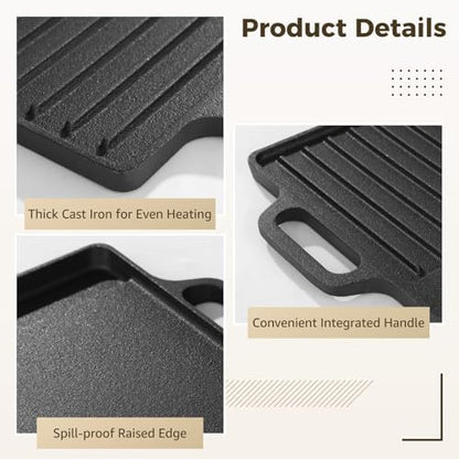 Cast Iron Reversible Grill Griddle, Double Sided Grill and Griddle Pan - Image 3