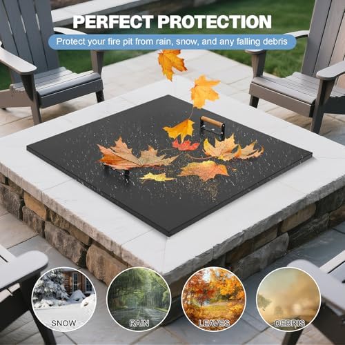 Fire Pit Lid Square 34", Heat Resistant Metal Firepit Cover - Image 4
