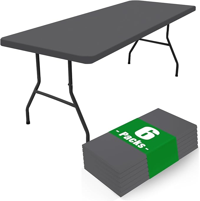 Spandex 4 Foot Rectangle Table Cloth 6 Pack, Elastic Fitted Tablecloths for Picnic, Stretch Washable Patio Table Cover for Outdoor, Camping, Banquet and Parties (Dark Grey, 30"x48")