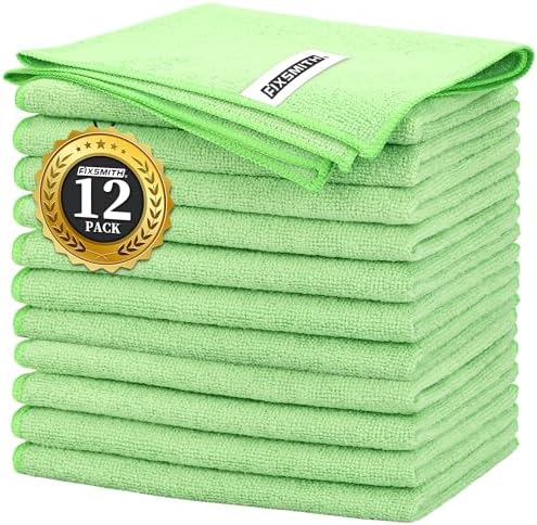 FIXSMITH Sage Green Microfiber Cleaning Cloth -Pack of 12, Highly Absorbent by FIXSMITH