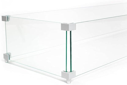 AMS Fireplace | Rectangular Fire Pit Glass Wind Guard for Sedona Fire Pit (Dark Gray) | Shielded from Patio Heater Flames | Tempered Glass with Polished Edges for Safety | Fire Table Glass Shield