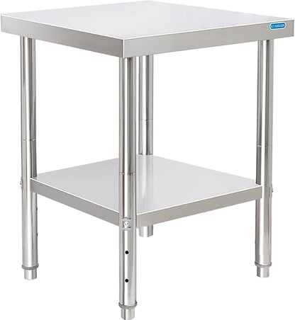 Stainless Steel Table for Prep & Work with Undershelf 24 x 24 Inches NSF Metal Commercial Kitchen Prep Table with Adjustable Under Shelf Worktable for Restaurant Home Outdoor