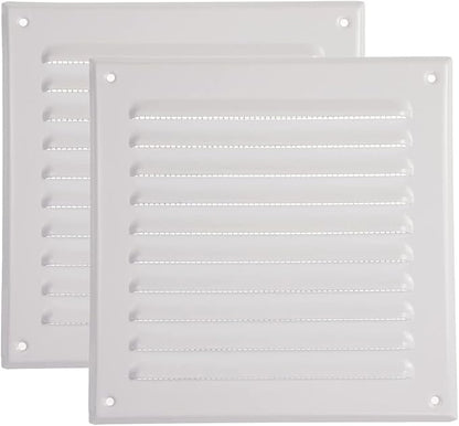 Vent Systems - 6 x 6 Inch (Inner) Pack of 2 White Metal Square Soffit Air Vent Grille Cover, Register Vent Deflector Louver Built-in Mesh HVAC for Bathroom Home Office Kitchen 8" x 8" (Outer)