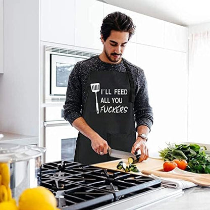 Rosoz Funny Black Chef Aprons for Men BBQ Grill Kitchen Cooking Aprons - Image 6