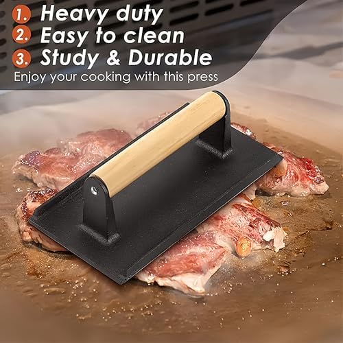 RIIPOO Cast Iron Grill Press 2lbs Meat Weight Smash Burger Bacon Press - Image 5