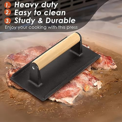 RIIPOO Cast Iron Grill Press 2lbs Meat Weight Smash Burger Bacon Press - Image 5