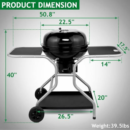 Kettle Charcoal Grill with 2 Side Tables & Storage Shelf, Outdoor BBQ Grill - Image 3
