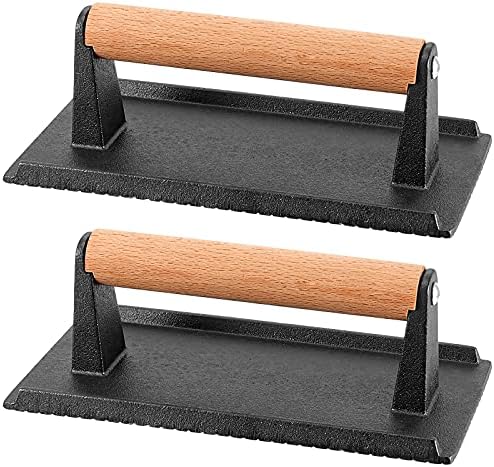 HOIGON 2 PCS 8 x 4 Inch Heavy Duty Cast Iron Grill Press, Flat Bottom Steak by HOIGON