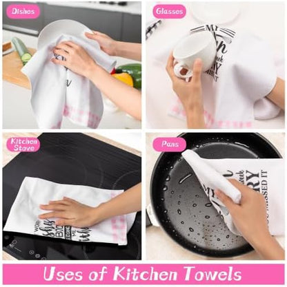 R HORSE 5 Pack Funny Pink Check Kitchen Dish Towels - Image 6