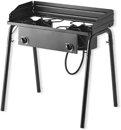 32" Gas Stove with Hose Guard, Steel Heavy Duty Double Burner Outdoor Patio Stove, Tank Cooker Perfect for Deep Frying or Steaming, Turkey Fry, Catered Events, Restaurants, Camping, Range - 150,000BTU