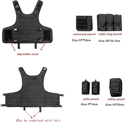 BOMTURN Tactical Airsoft Vest Upgrade Adjustable Modular Paintball Vest Outdoor Fit Adult