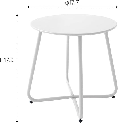 Outdoor Table Small Patio Side Table Waterproof Round Metal Side Table Weather Resistant Portable Outdoor and Indoor End Table for Garden, Balcony, Yard (White)