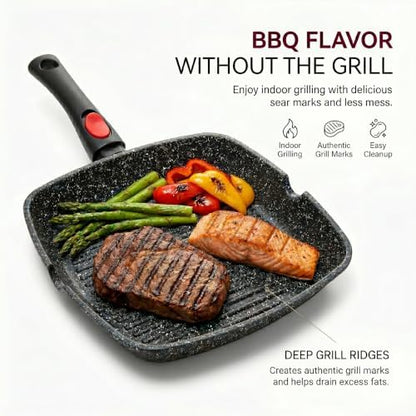 Moss & Stone Grill Pan for Indoor Cooking 11Inch Nonstick Square Grill Pan - Image 3