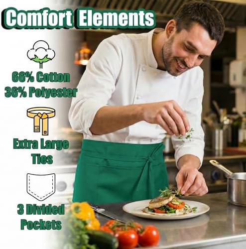 TOSHE Waist Apron 3 Pockets Waterdrop Resistant Cotton Server - Image 3