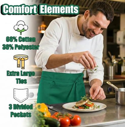 TOSHE Waist Apron 3 Pockets Waterdrop Resistant Cotton Server - Image 3