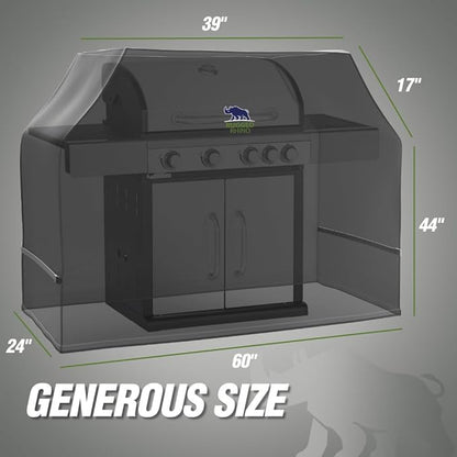 RUGGED RHINO 60 Inch Heavy Duty Grill Cover for Outdoor Grills, All Season Three Layer Waterproof UV Resistant Windproof Gas BBQ Covers, Compatible for Weber Char-Broil Pit Boss Traeger and More Beige