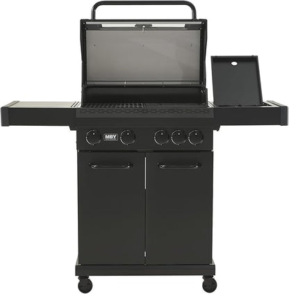 4 Burner Propane Grill,50000 BTU BBQ Grill with Side Burner and Enameled Cast Iron Grates,Visible Window Gas Grill with Wheels for Outdoor Cooking, Patio, Garden Barbecue Griliing