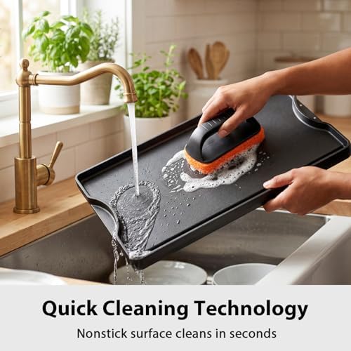 Utheer Reversible Griddle Kit, 19.5 x 10.5 Inch Ceramic Cast Iron Flat Top - Image 2