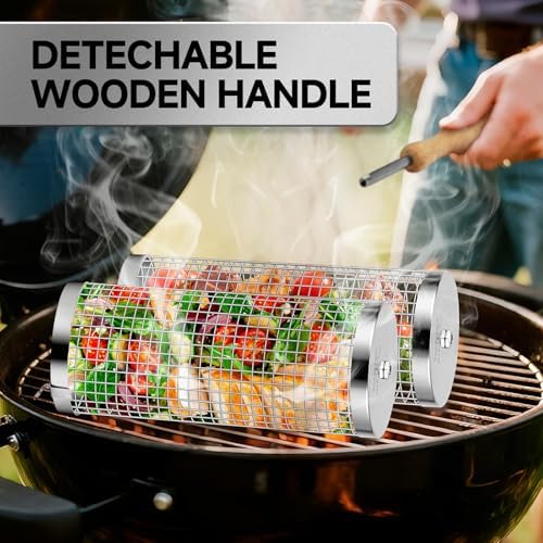 Rolling Grill Baskets, Gifts for Men, Grilling Accessories for Veggies—2 Pack - Image 5