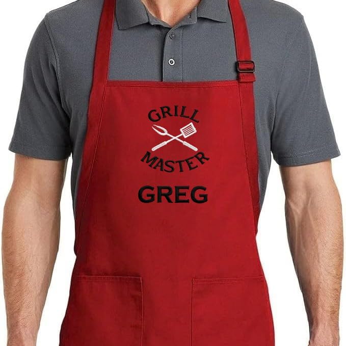 Personalized BBQ Apron with Name – Custom Embroidered Grill Apron by PLACE4PRINT