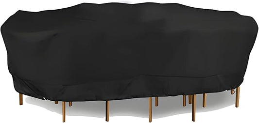 Eevelle Meridian Patio Oval Table Set Cover with Marine Grade Fabric - Outdoor Table Cover - Furniture Set Covers for Dining Table - Easy to Install - (25.5" H x 104" L x 82" W, Black)