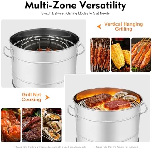 Charcoal Outdoor Barbecue Grill, Stainless Steel Barrel Charcoal Grills - Image 4