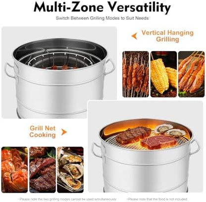 Charcoal Outdoor Barbecue Grill, Stainless Steel Barrel Charcoal Grills - Image 4