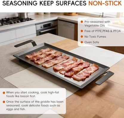 XUDAKAIXIN Carbon Steel Griddle + Grill Press | Professional-Grade Seasoned - Image 2
