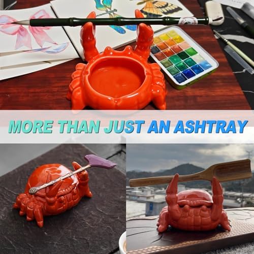 2packs Cute Ashtray With Lid, Ceramic Crab Cigar Cigarettes Ash Tray, Windproof - Image 7